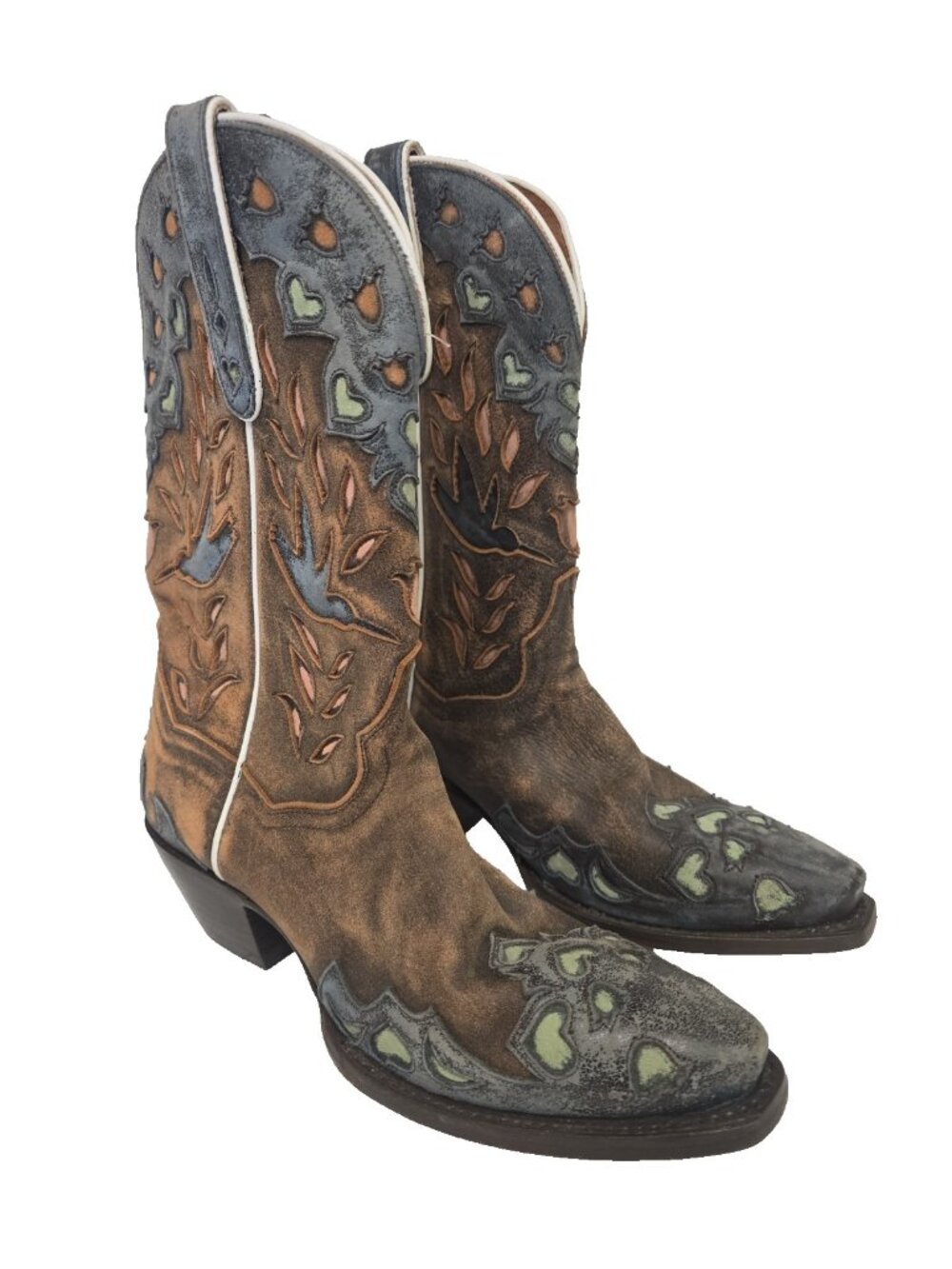 Dan Post Women's DP4362 Humming Bird Heart & Floral Snip Toe Western Boot 8M